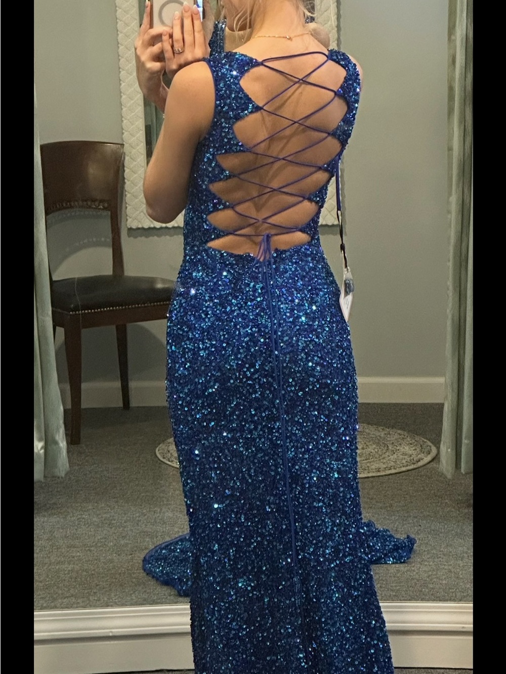 Royal Blue Sequin Lace-Up Back Prom Dress